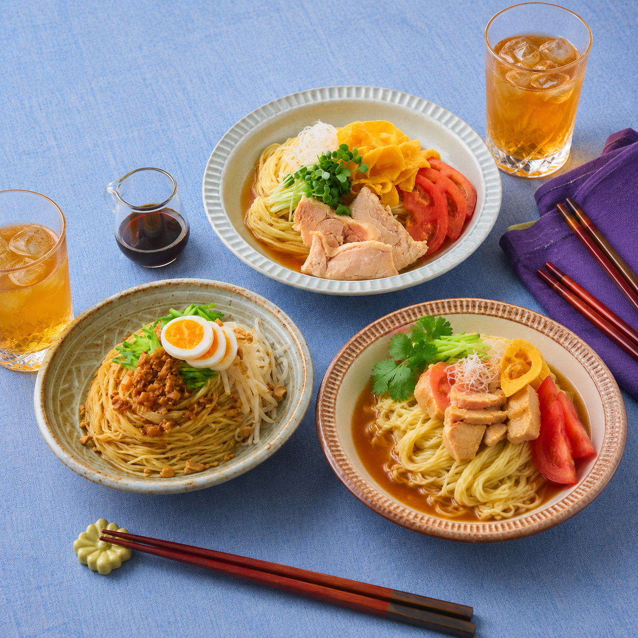 冷たい麺の食べ比べセット（3種）｜ごま冷麺・黒酢冷麺・混ぜ麺